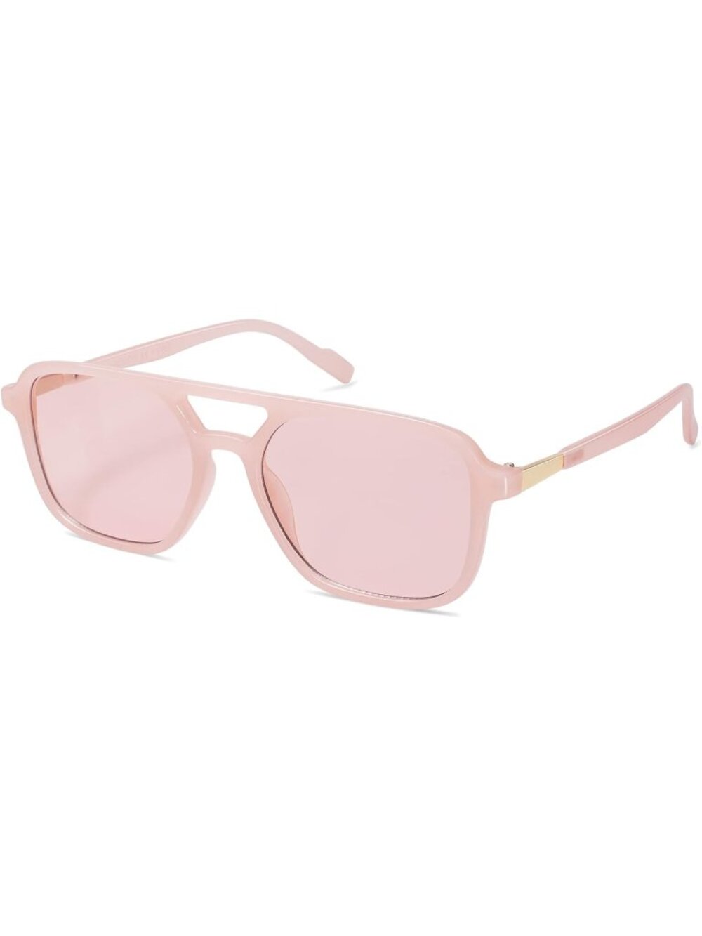 Women's Milky Pink Trendy Rectangle Retro Aviator Sunglasses Elegant Design